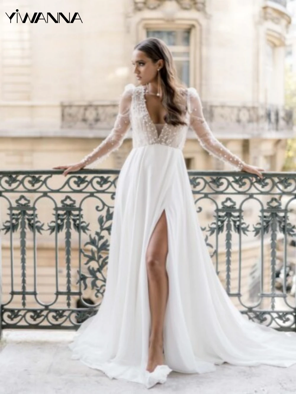 Sexy Deep V-neck Backless Wedding Dress Classic Pearls Dress For Bride Elegant A-line Long Bridal Gown Robe De Mariée