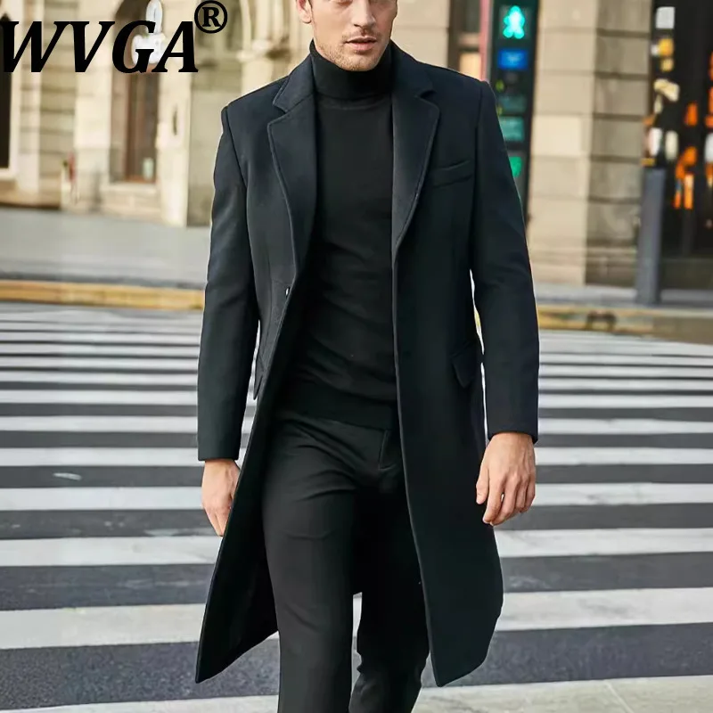 

WVGA осень-зима новые мужские длинные шерстяные пальто с отложным воротником нишевые шикарные повседневные модные элегантные шерстяные куртки Ins уличная одежда W15844