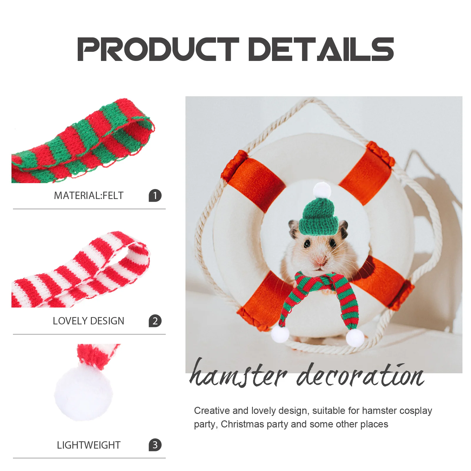 

1Set Lovely Hamster Scarves Hats Christmas Decorative Accessory Multi Purpose Photo Props Dress Up Small Pets Party
