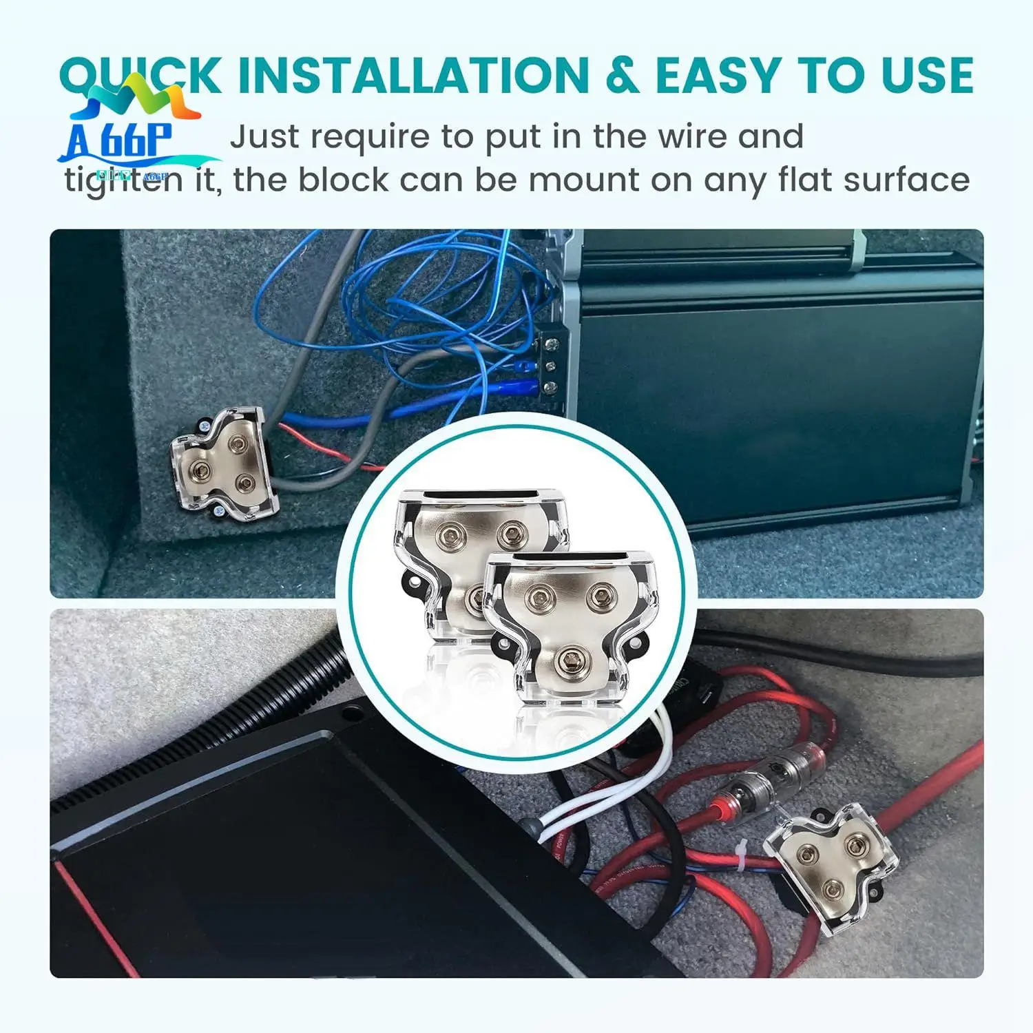 

A66P-2PCS 2-Way Power Distribution Block, 0/2/4 Gauge In 4/8 Gauge Out Auto Car Audio Distribution Connecting Block