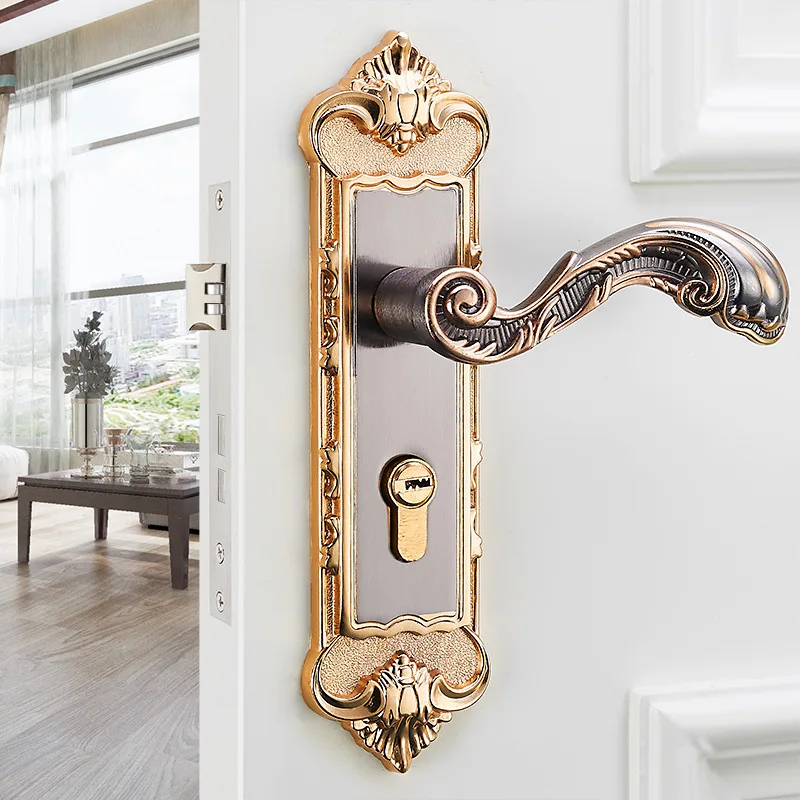 High Grade Vintage Door Lock European Style Retro Bedroom Living Room Door Handle Lock Interior Anti-theft Room Safety Door Lock