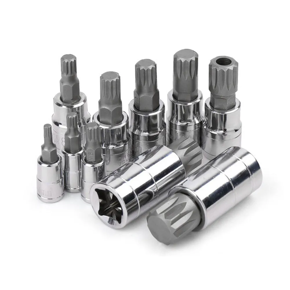 Professional 10 Pcs 12 Point Triple Square Spline Bit Socket Set Tamper Proof With Case Automotive Tool Kit High Quality