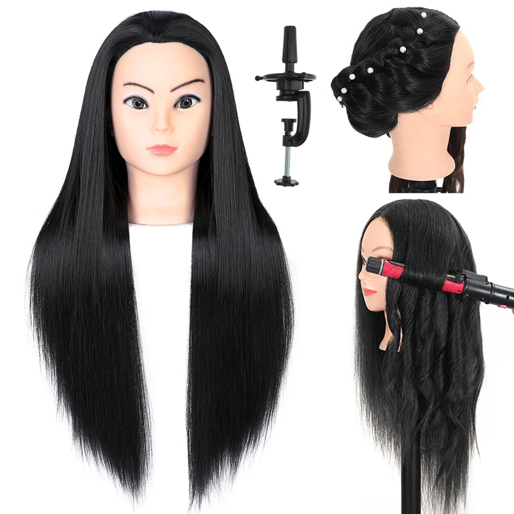 Synthetic Hair Mannequin Head For Hairdresser Practice Braiding Styling Cosmetology Manikin Manican Doll Training Head 20Inch