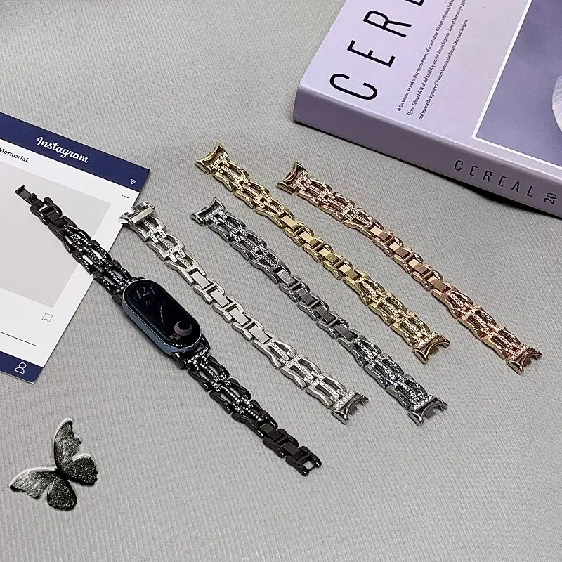 

Diamond Metal Watch Band for Xiaomi Mi Band 10 9 8 Wristband Bracelet Bling Jewellery Dressy Strap for Redmi Watch 6 5 4 Correa