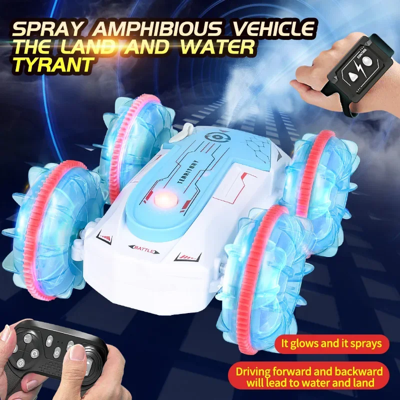 New RC Car Amphibious Stunt Remote Control Vehicle 2.4GH LED Double Sided Rolling Driving Jet Remote Control Car Toys for Boys