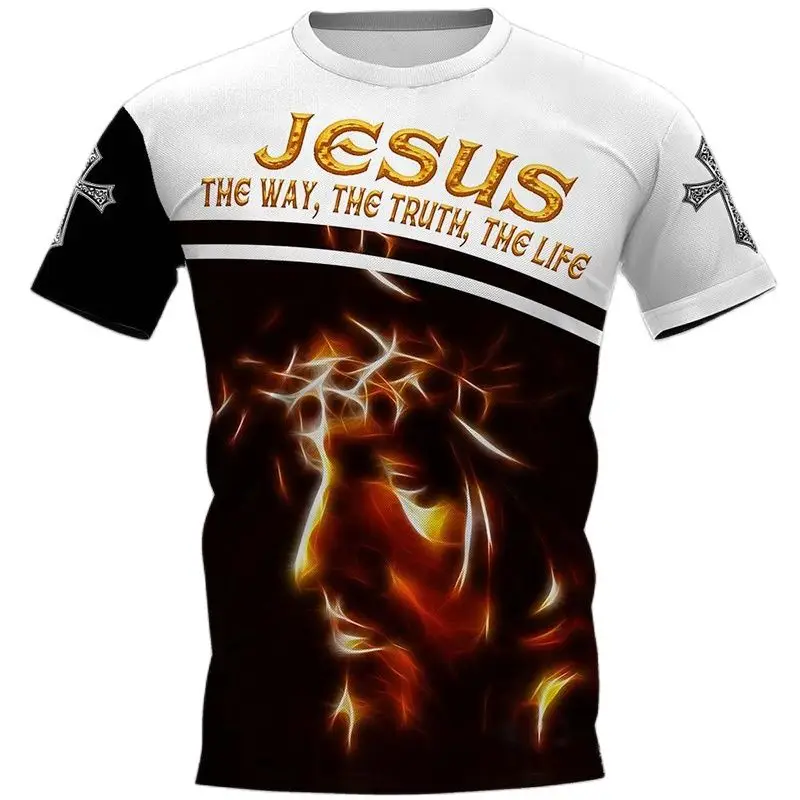 Herren Vintage T-Shirt 3d Christian Jesus gedruckt T-Shirt Harajuku Streetwear Männer Kleidung übergroße Bluse T-Shirt Gebets oberteile