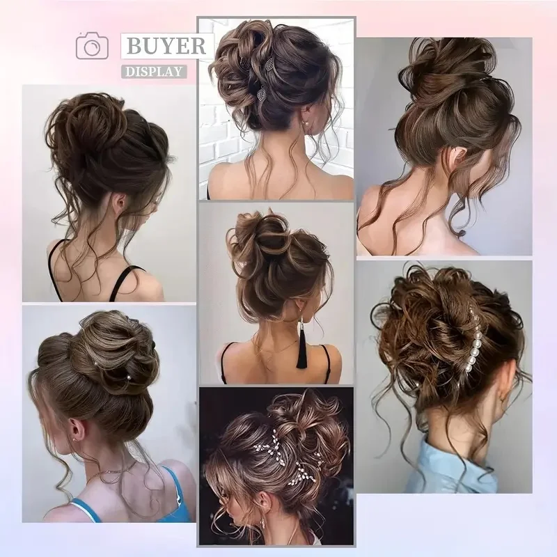 5pcs Messy Bun ผมชิ้นสําหรับผู้หญิงสั้น Bun Tousled สังเคราะห์ยืดหยุ่น Scrunchies Hairpiece สําหรับหญิง