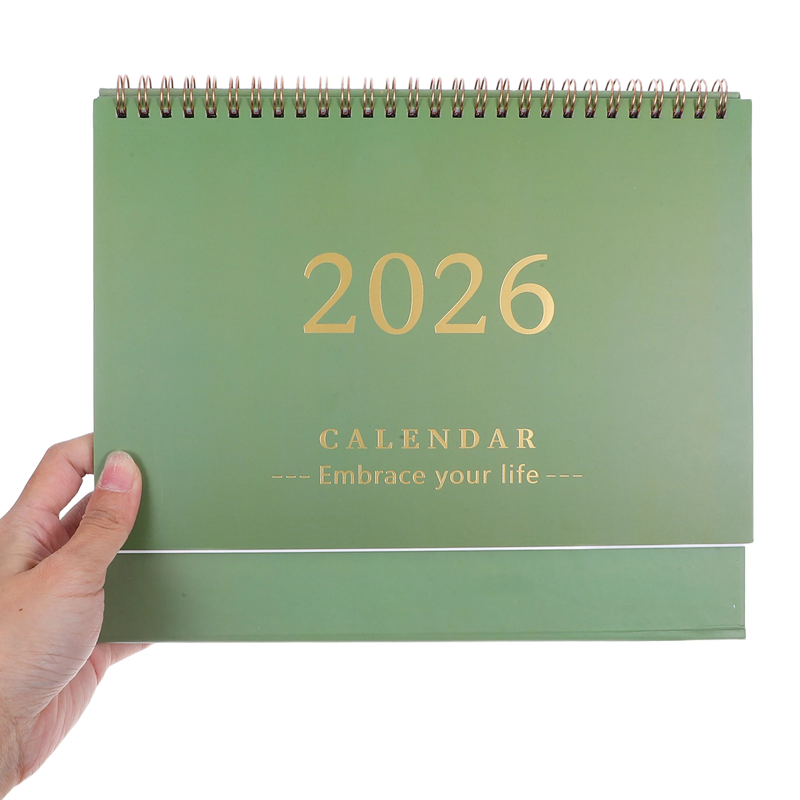 

2026 Desk Calendar Green Minimalist Foldable Stand Up Design Thick Paper Daily Planning Tool for Home Office Use Modern Tabletop