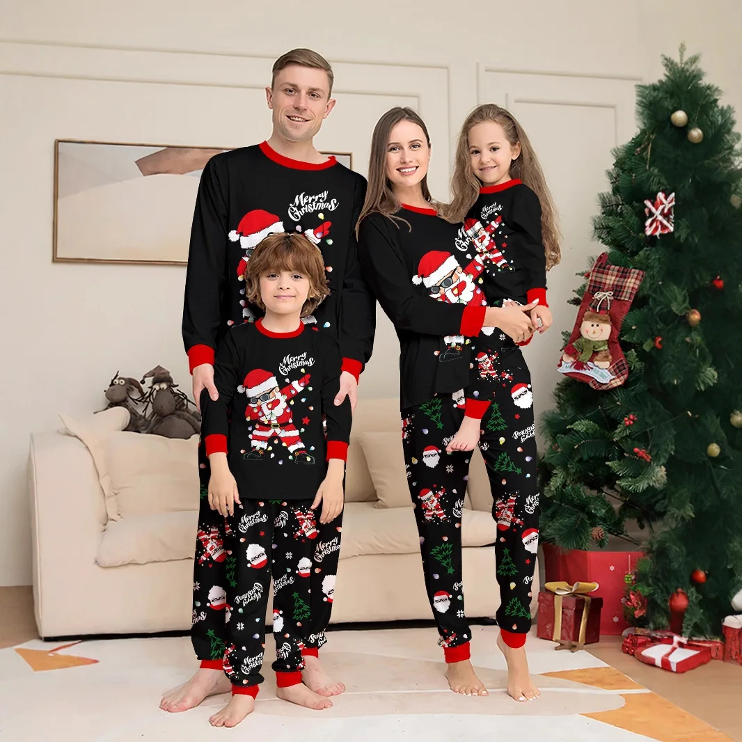 2026 New Christmas Family Outfits Dad Mom And Kids Pajamas Set Cartoon Print Cute Loose 2 Pcs Suit Sleepwear Baby&Dog Romper