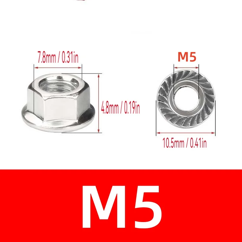 SS 5/10/20pcs Flange Nut Lock Nut M3 M4 M5 M6 M8 M10 High Quality Stainless Steel Hexagon Hex Head Serrated Spinlock DIN6923