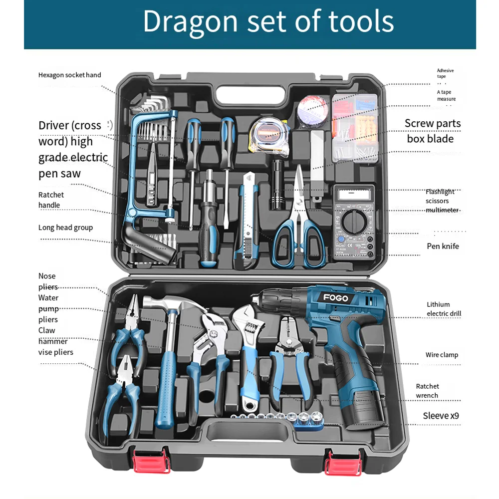 Household Electric Drill Hand Tool Set Hardware And Electrical Special Maintenance Multifunctional Woodworking Box 0025