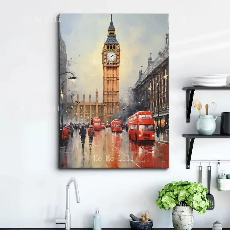 Фото Картина маслом «Лондонский мост»: абстрактное искусство, красочные цвета, Великобритания, Биг-Бен, настенный холст, постер, без рамы, для дома, офиса, комнаты