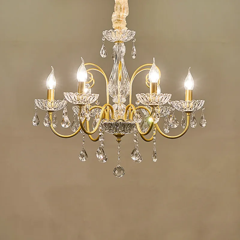 Luxury Gold Metal Crystal Chandelier Candle Pendant Ceiling Light Living Dining Room Bedroom Hallway Entryway Indoor Home Decor