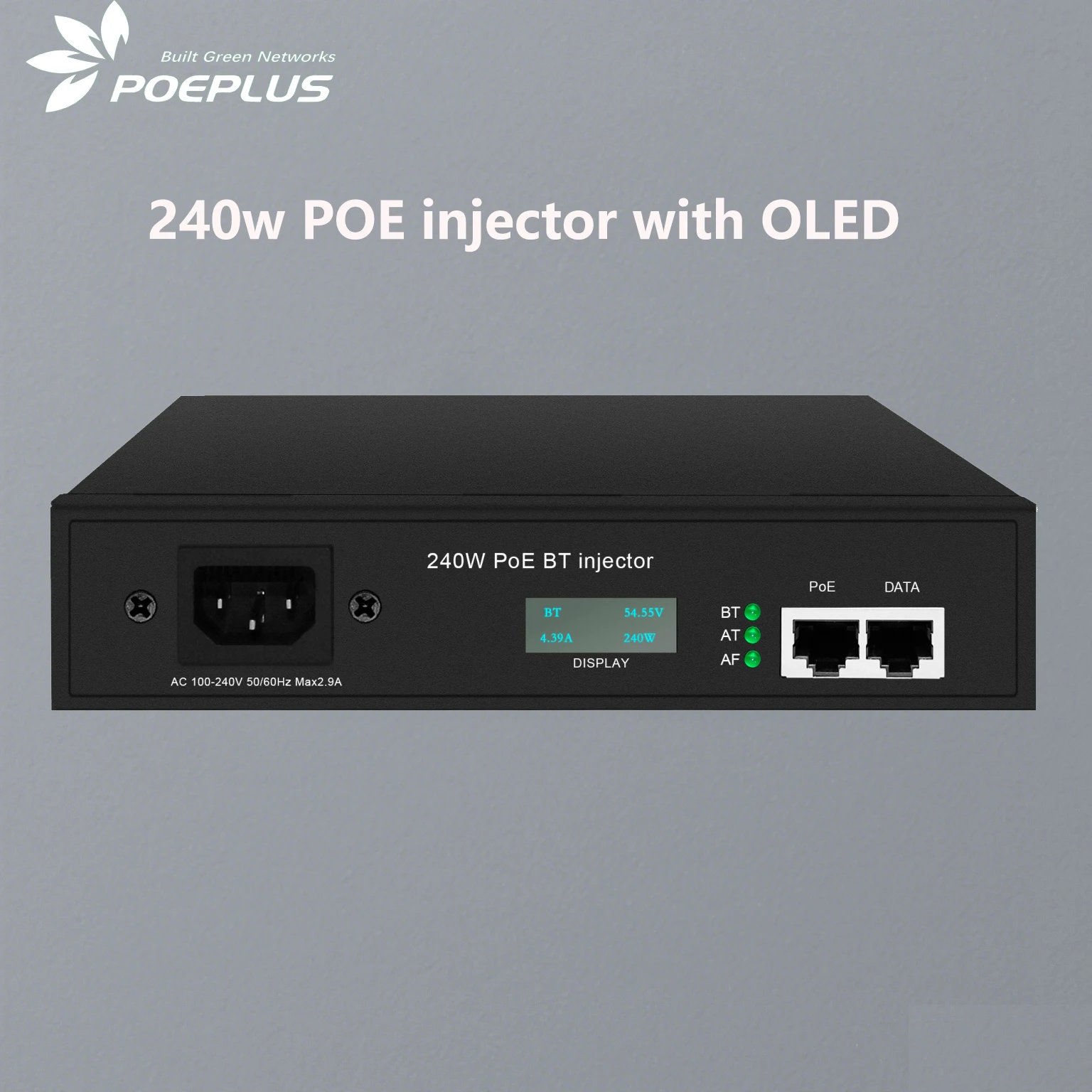 Doppi porte POE midspan 2 porte iniettore 90w uscita 802.3at/bt uscita POE attiva multigigabit 2,5 Gbps