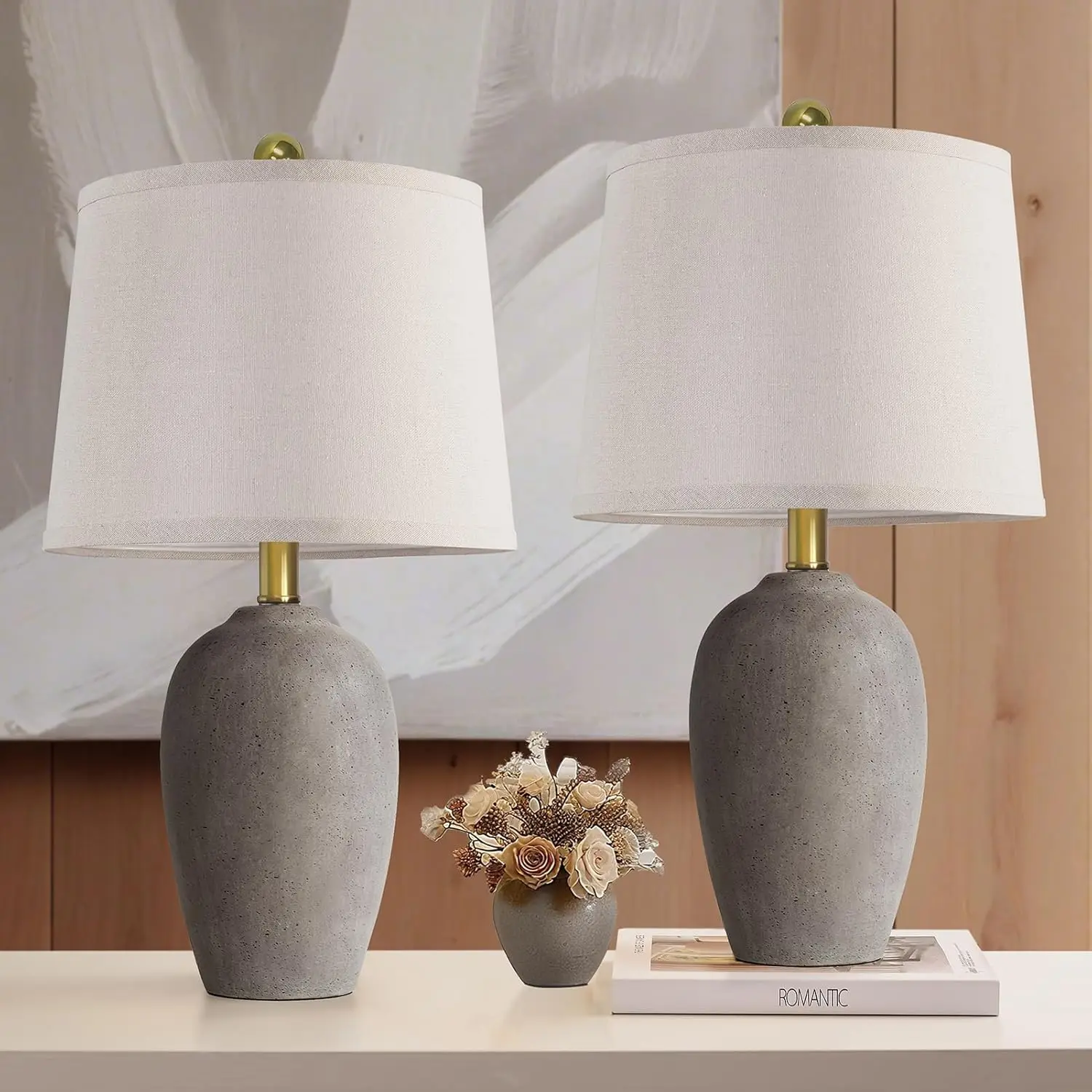 

Set of 2 Farmhouse Ceramic Table Lamps with LED Bulbs for Living Room Bedroom Nightstand