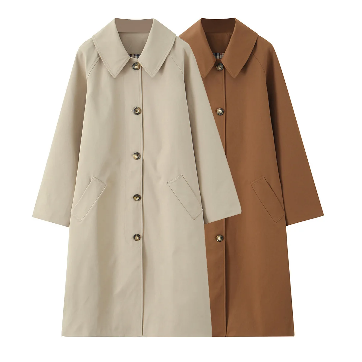 

Women's Fashionable Long Single-Breasted Patterned Lined Contrast Color Coat LHOV