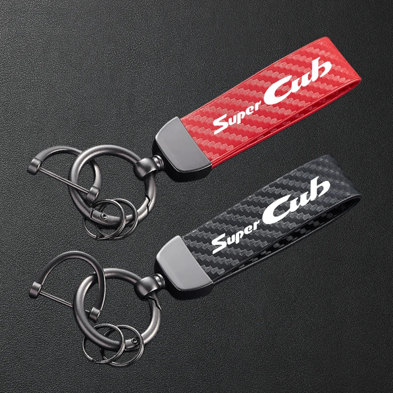For Honda Super CUB C70 90 110 C125 Accessories High-Grade Motorcycle Carbon Fiber Patterned Keychain Metal Keyring