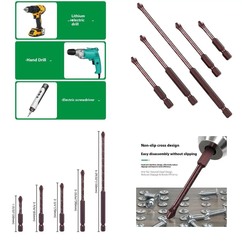 

Y1UD 5PCS/10pcs Steel Screwdriver Crosses Bit Hexagonal Shank NonSlip Grip