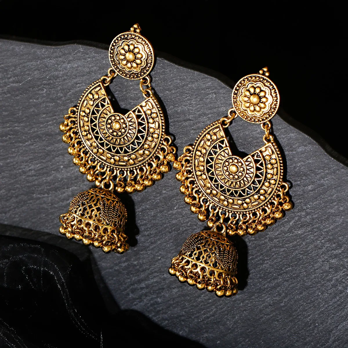 Boho Vintage Jhumka Statement Big Bells Tassel Drop Earrings for Women Ethnic Round Carved Brincos Gypsy Indian Jewelry