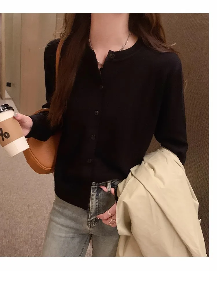 2026 Women Cardigans Sweater Casual Warm Spring Summer O-neck Long Sleeve Single Breasted Slim Fashion Korean Knitwears Tops