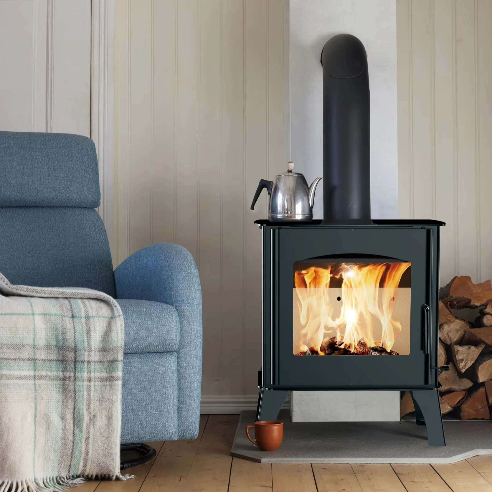 7KW High Quality Black Steel Secondary Air Supply Wood Burning Stove Room Heating Freestanding Real Fire Wood Stove