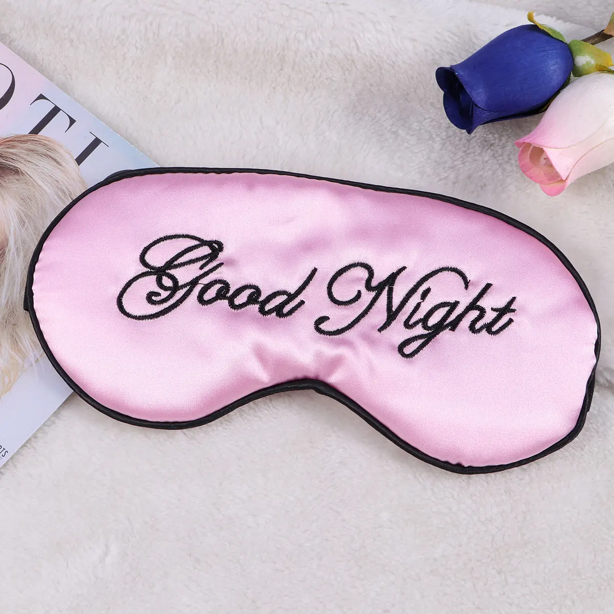

Pink Silk Sleep Eye Mask Soft Comfortable Gentle Touch Smooth Satin Eyeshade Night Blinder Adjustable Fit All Sizes Travel Use