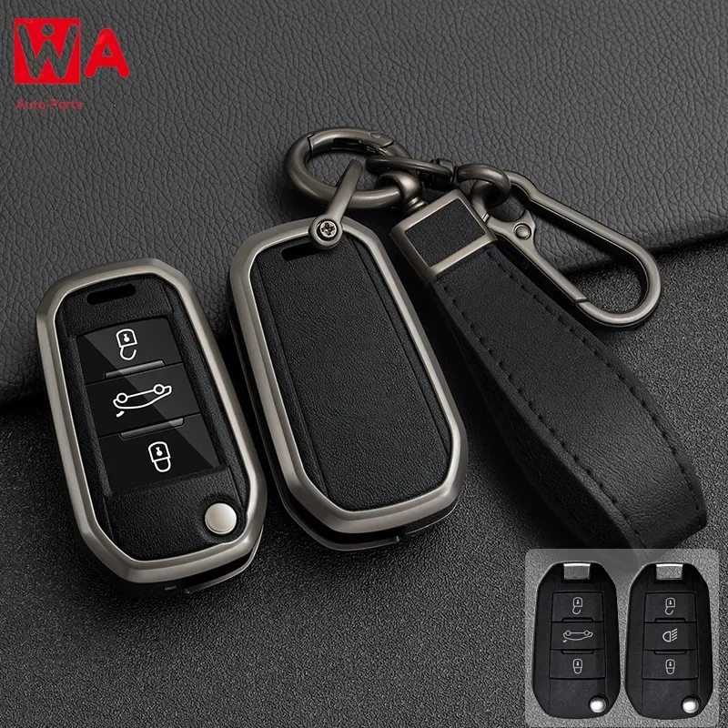 

Zinc Alloy Leather Car Remote Key Case Cover For Peugeot 308 208 206 306 307 2008 3008 4008 5008 RCZ Citroen C1 C2 C3 C4 C5 C8