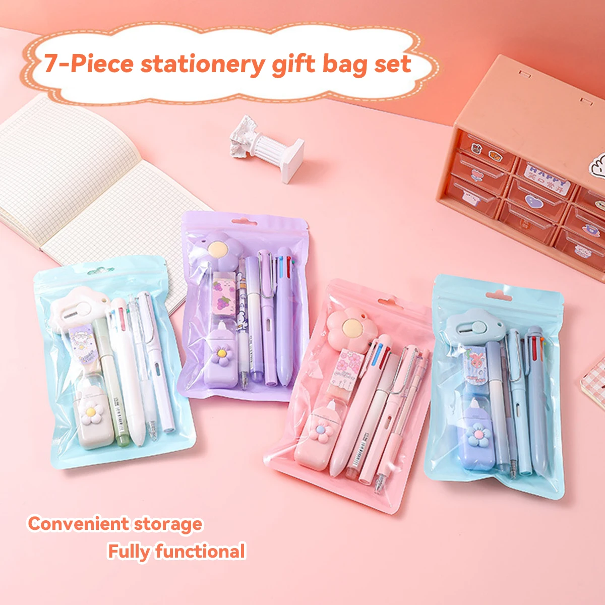 7 in 1 Stationery Set Kawaii Cat Paw Cute Gel Pen Correction Tape Eraser Utility Knife Back to School Supplies Kids Gift