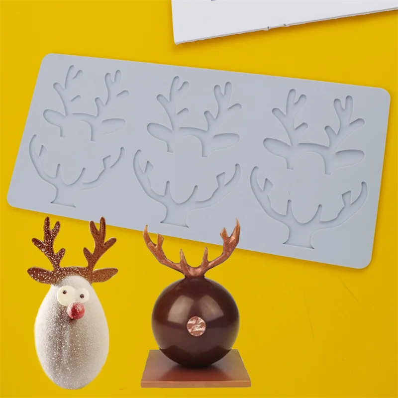 New ChristmasTree & Snowflake & Deer Antler Lace Mat Cake Silicone Mold DIY Chocolate Thin Crisp Cake Decoration Baking Mold