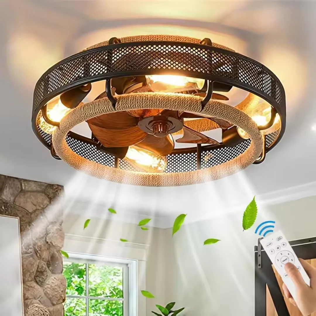 LINCCW 50CM Wrought Iron Ceiling Light ABS Fan Blade Household Ceiling Fan Electric Invisible Bedroom Lamps Indoor Lighting