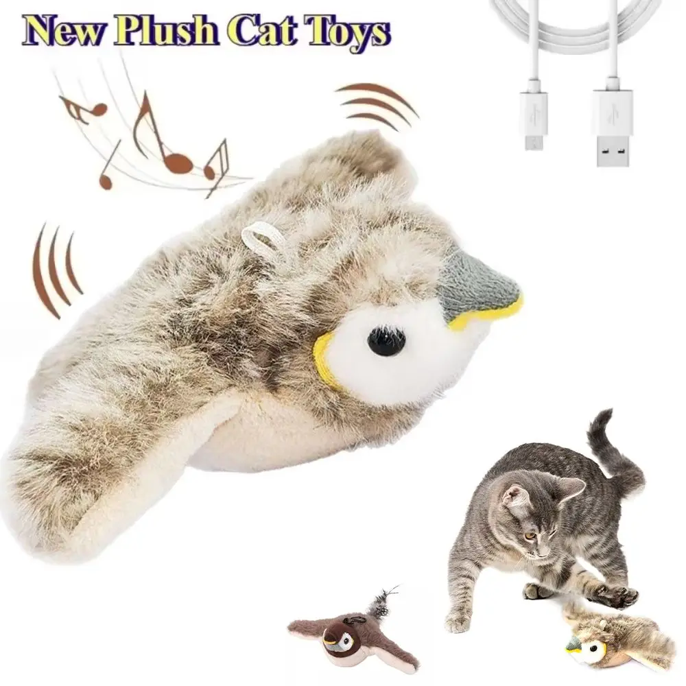 Elektronisches, klappendes Vogel-Katzenspielzeug, USB, lebendig, zwitschernde, interaktive Katze, berührungsaktiviert, zum Aufhängen, Haustier-Simulation, Spatzenspielzeug
