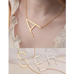 Stainless Steel 26 English Letters Big Letter Necklace By Sideways Initial Necklace Customized Necklace Bridesmaid Gifts