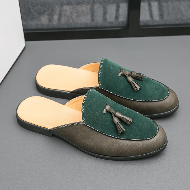 

Tassels Half Leather Shoes Man Casual Mules Summer Breathable Men’s Loafers Light Slip-On Men Designer Shoes chaussures homme