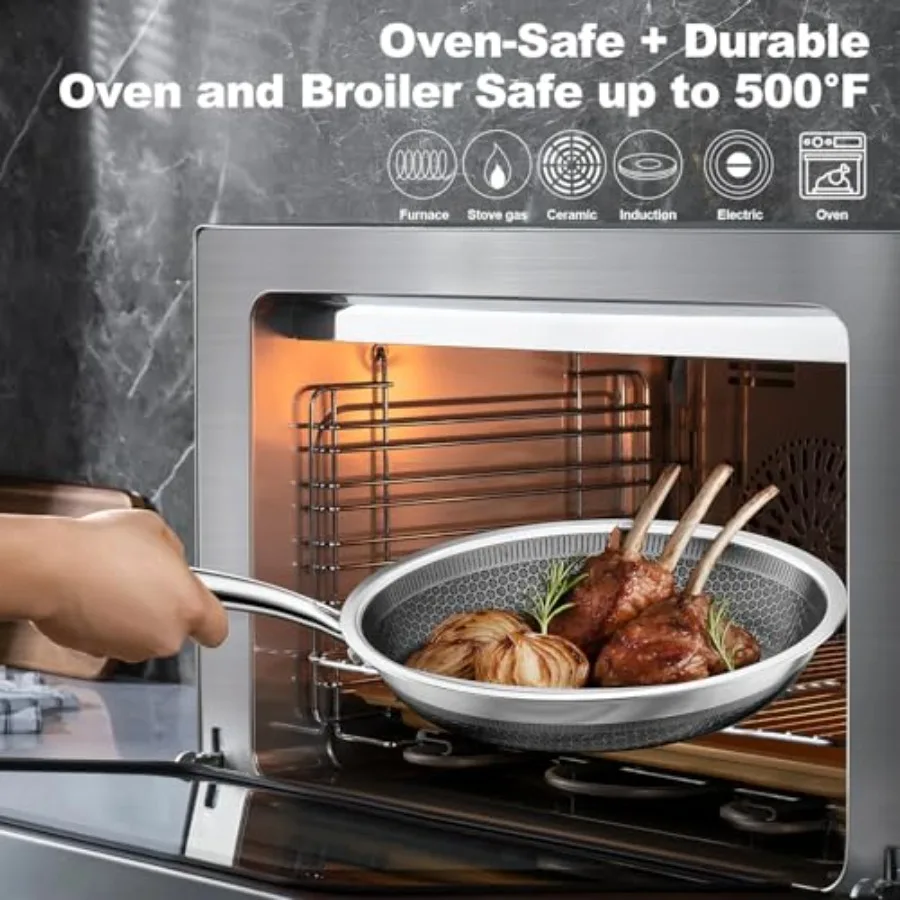 2 Pcs Non Stick Frying Pans with 2 Lids 10 11 Inch Stainless Steel Skillets Tri-Ply Stainless Steel for All Cooktops Dishwasher