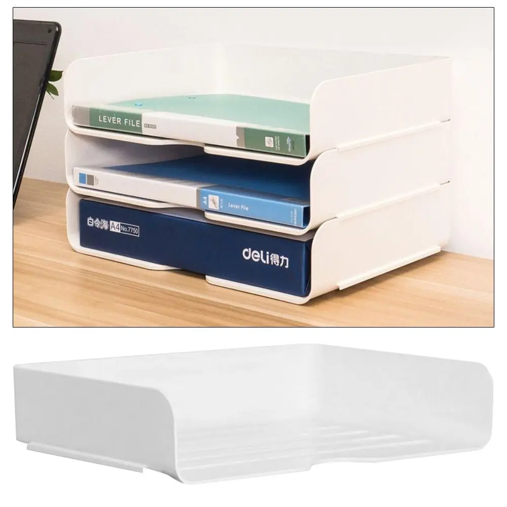 1Pcs Stationery Desktop File Tray Durable Stackable Office Book Rack A4 Document Organizer A4 Size Plastic Paper Holder Shelf