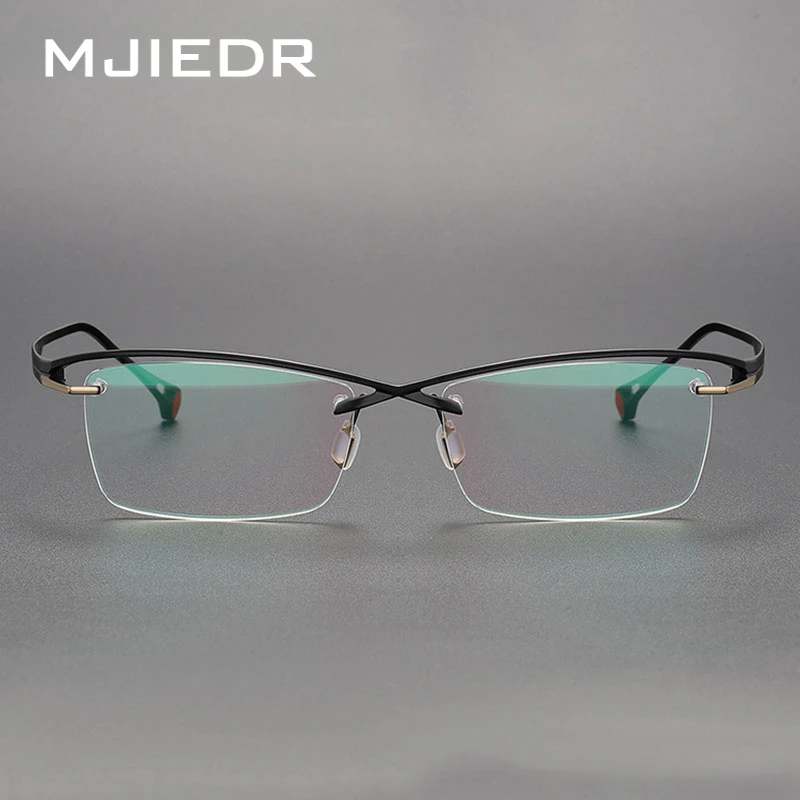 MJIEDR Luxury Brand Titanium Glasses Frames For Men  Semi Rimless Rim Frame Optical Spectacles Eye Glasses KO-218