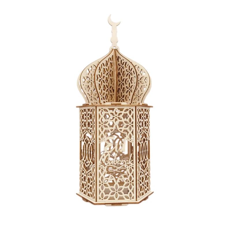 Wooden DIY Palace LED Night Light Eid Mubarak Decoration Ornament Muslim Wood Lantern Ramadan Decoration 1