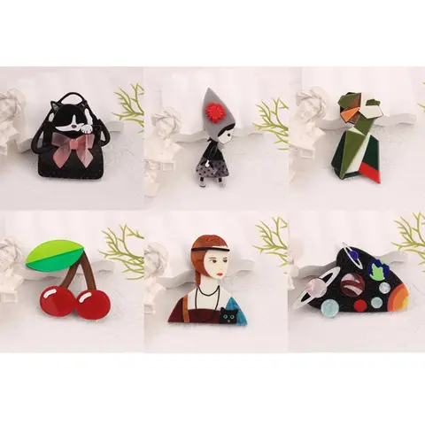 Akrylbroscher med olika mönster Kattväska Flicka Papegoja Körsbärsporträtt Universum Söt Kreativ Stil för Klädaccessoarer 10 best sales papegojesmycken - №6