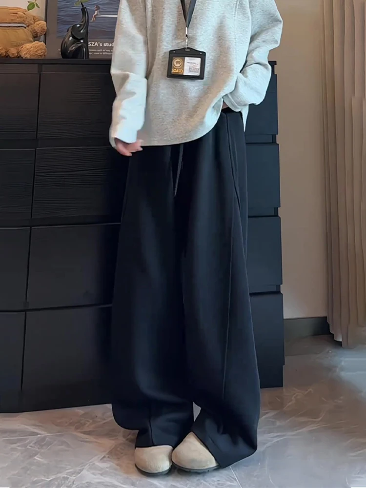 

Bla American Sle Slant Cut Wide Leg Pants Men's Autumn Drape Straight Casual Sports Trousers Loose Fit mid Waist Long Pants