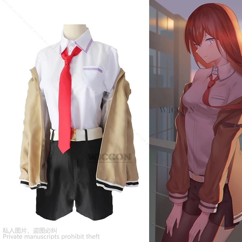 Anime Steins Gate Makise Kurisu Uniform Suit Cosplay Costume Christina Windbreaker Jacket Shirt Shorts Woman Halloween Costume