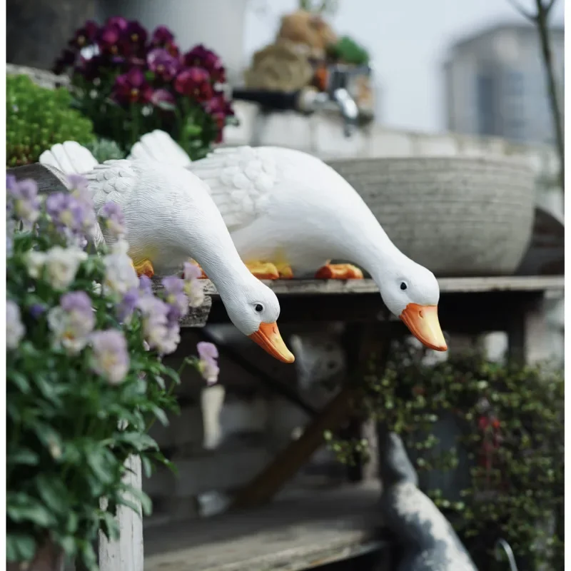 Outdoor Garden Resin Ornaments Big White Duck Simulated Animals Fish Pond Landscape Decoration Rain Sun Protection, Rockery