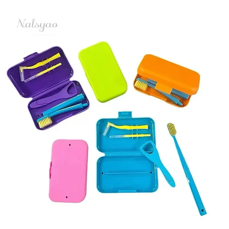 Dental Cleaning Care Kits Orthodontic Oral Care Brush Tongue Scraper Interdental Brush Travel Set Portable Clean Hygiene Case