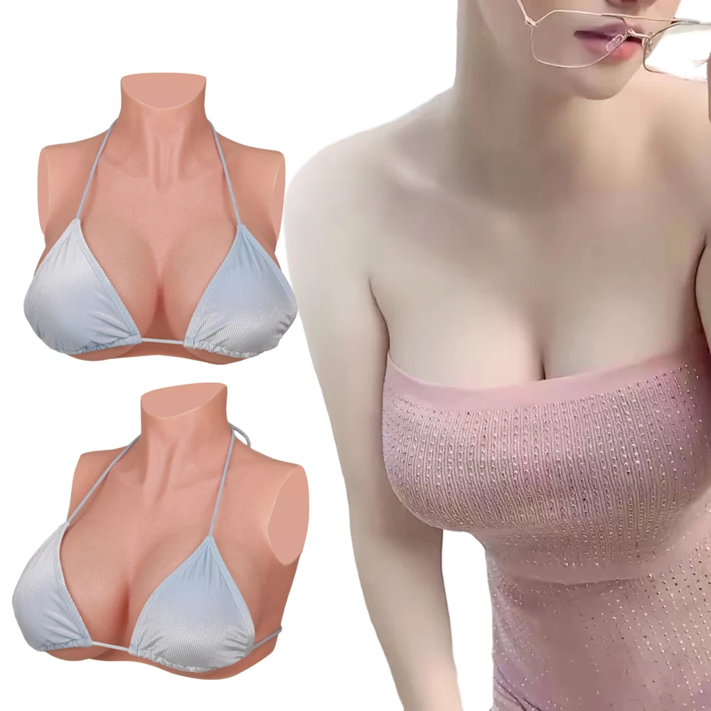 Real Silicone Fake Breasts B/C/D/E/G/H Cup Size; Simulated Clavicle, Capillaries, Skin Texture, Suitable for Dressing