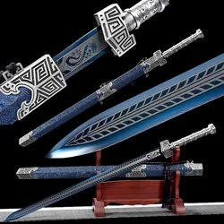 Chinese Han Dynasty KungFu Double Edge Sword Jian High Carbon Steel Blue Blade Hand Forged Full Tang