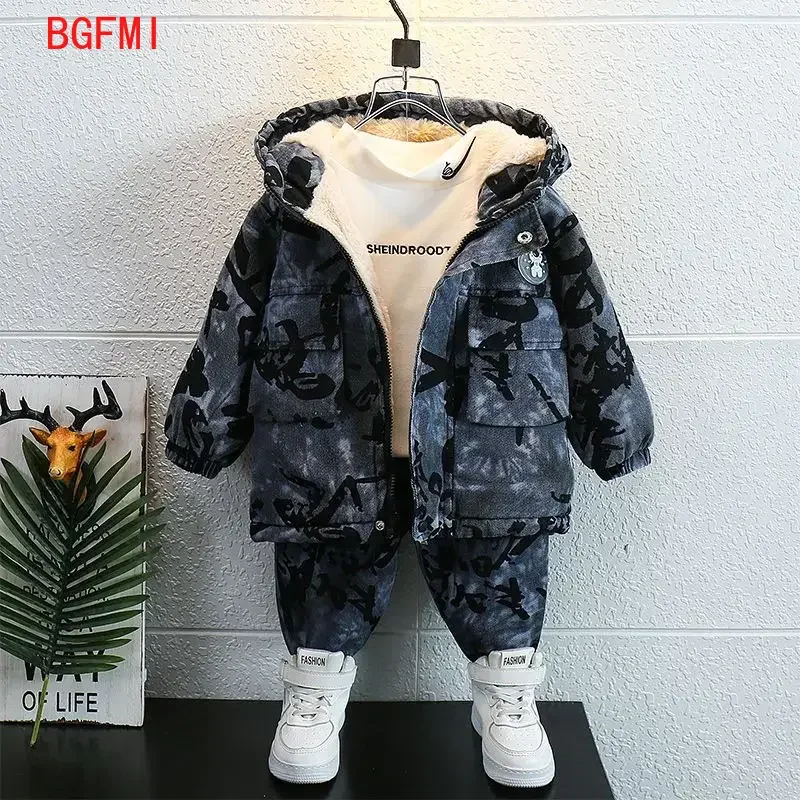 2-11Yrs Teenager Boys Winter Fleece Hoodie + Thick Pants Set New Handsome Boys Warm Parka Children's Autumn Winter Two Piece Set