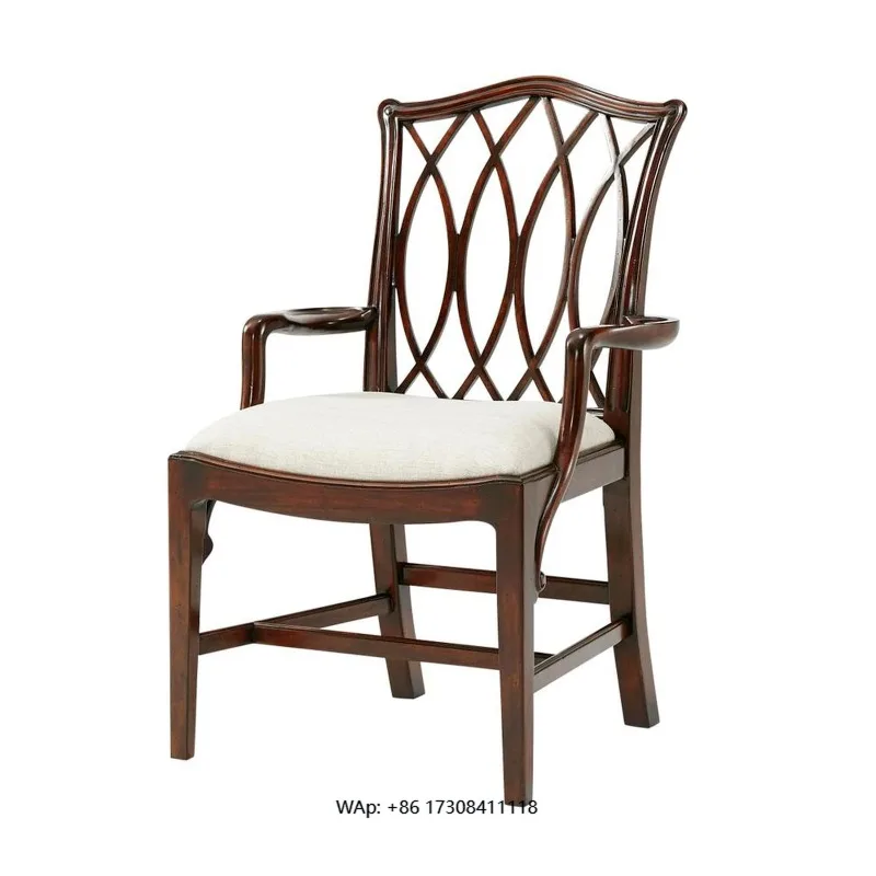Modern Solid Wood Mahogany Dining Chair with Cushion and Wooden Backrest for Family Dining Room Living Room