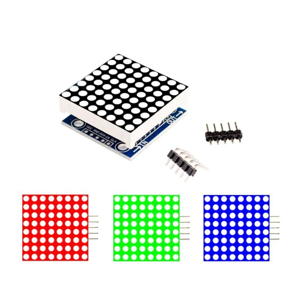 MAX7219 8x8 Dot Matrix Module  4-in-1 Common Cathode LED Display Red/Green with Dupont Cables for Arduino/MCU Projects