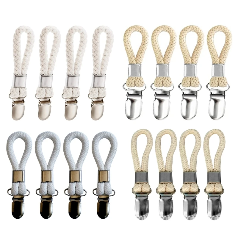 4Pcs Braided Cotton Loop Metal Towel Clips Hanging Loop Storage Clamps for Home Bedroom Bathroom Multifunctional Dropshipping