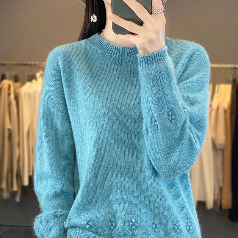 100% Merino Wool Sweater Women\'s Round Neck Jumper Top Fashion Slim Fit Knitted Bottom Sweater Autumn Winter Warm Cashmere sweat