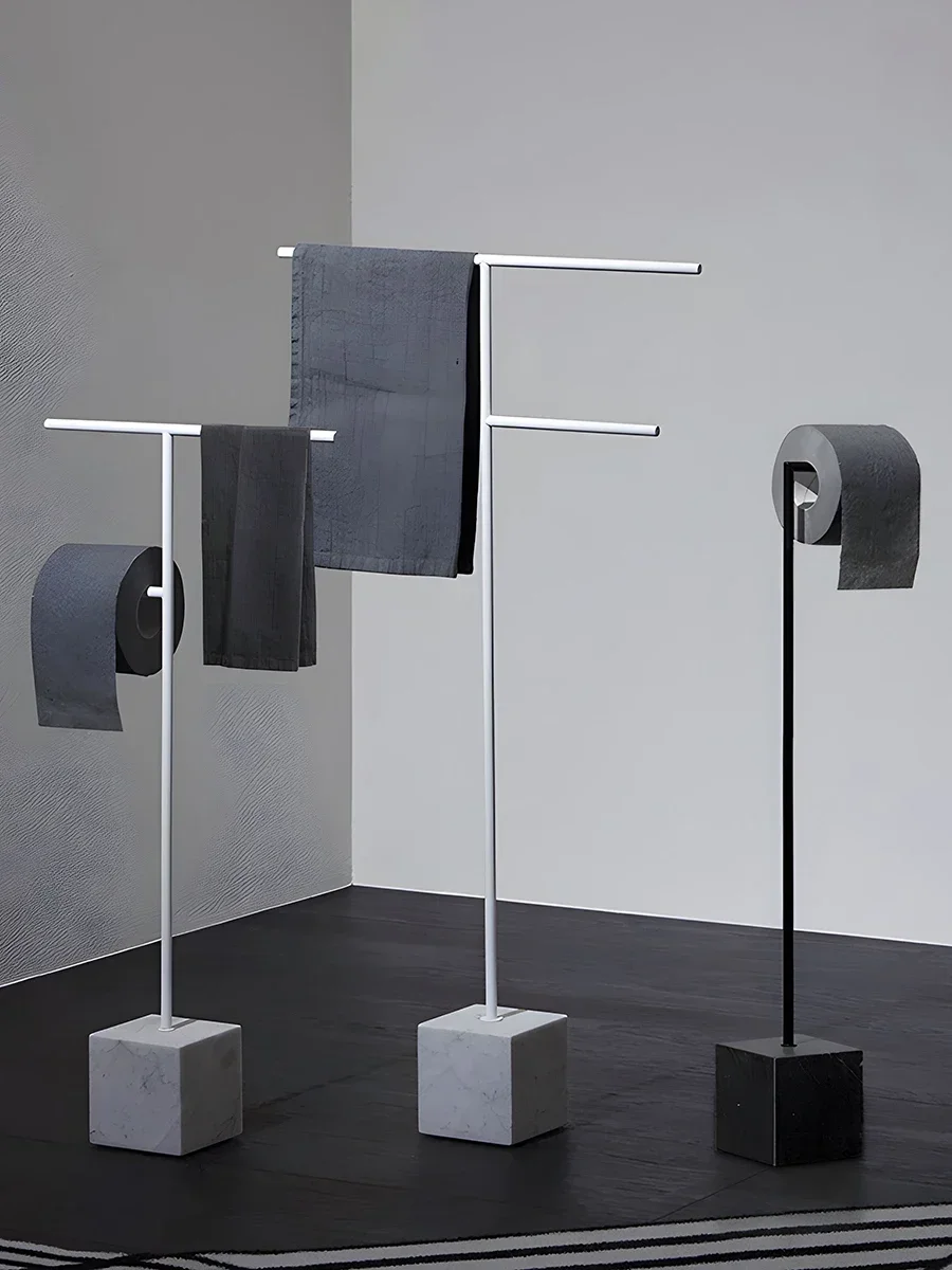 Bathroom, bathroom, marble floor standing towel rack, minimalist style, no punching, movable towel rack, paper towel rack